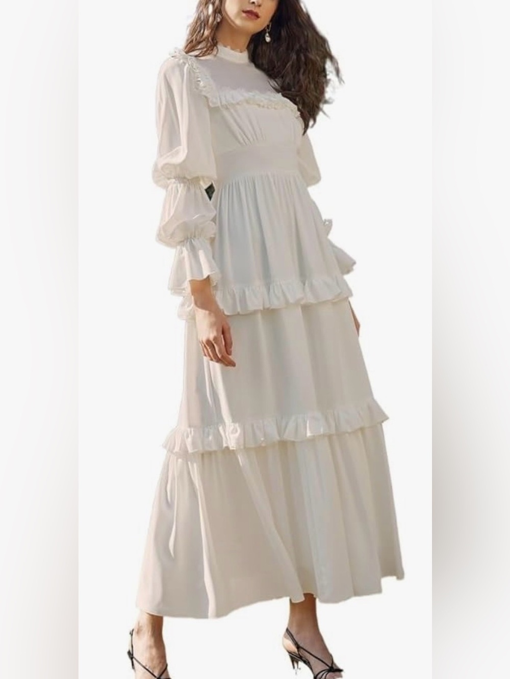 SHEIIN Vintage-Inspired White Ruffle Maxi Dress